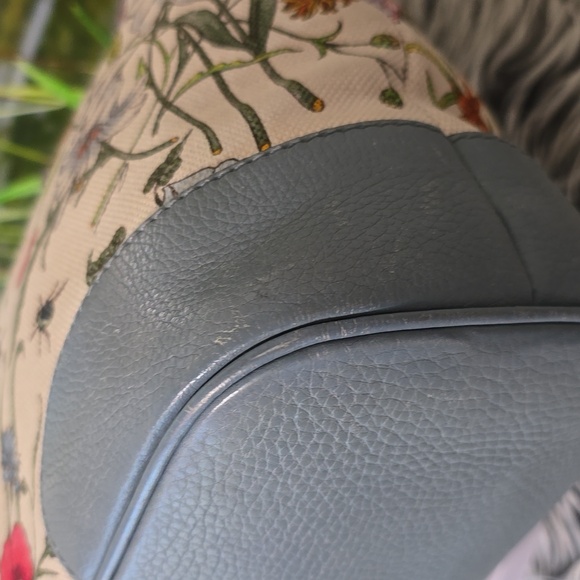 Gucci Floral Canvas Tote Blue Leather Trim Botanical Print Shoulder Bag W/COA - Picture 9 of 15